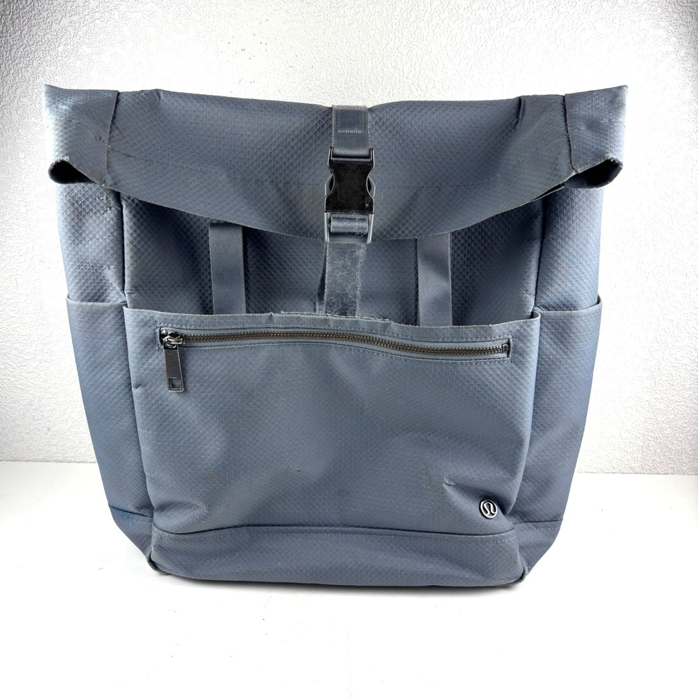 Lululemon Para Backpack Unisex OS Grey Blue Roll Top Tactical Bag Yoga Gym Sport